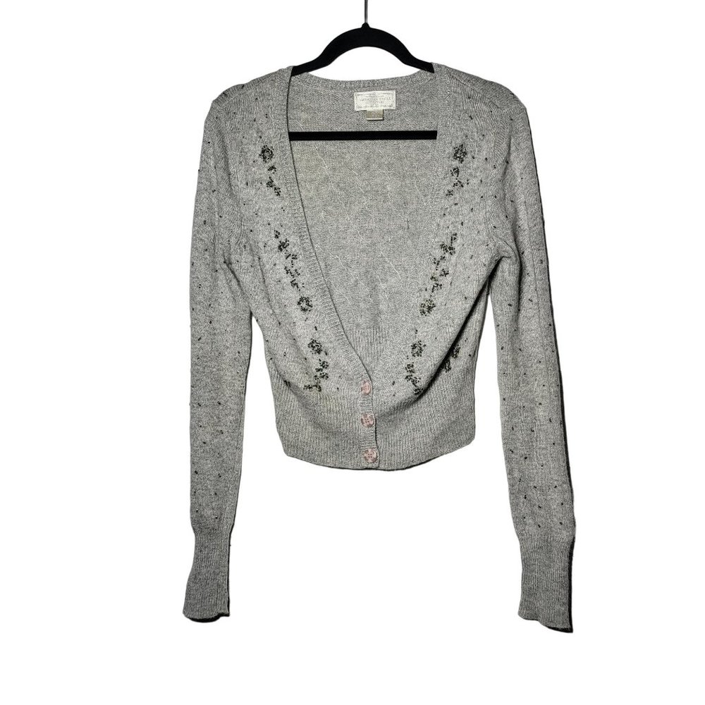 American Eagle Womens Angora Beaded Cropped Cardigan Sweater Medium Y2K